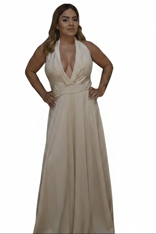 Vestido Halter Maxi Crema – Talla Única