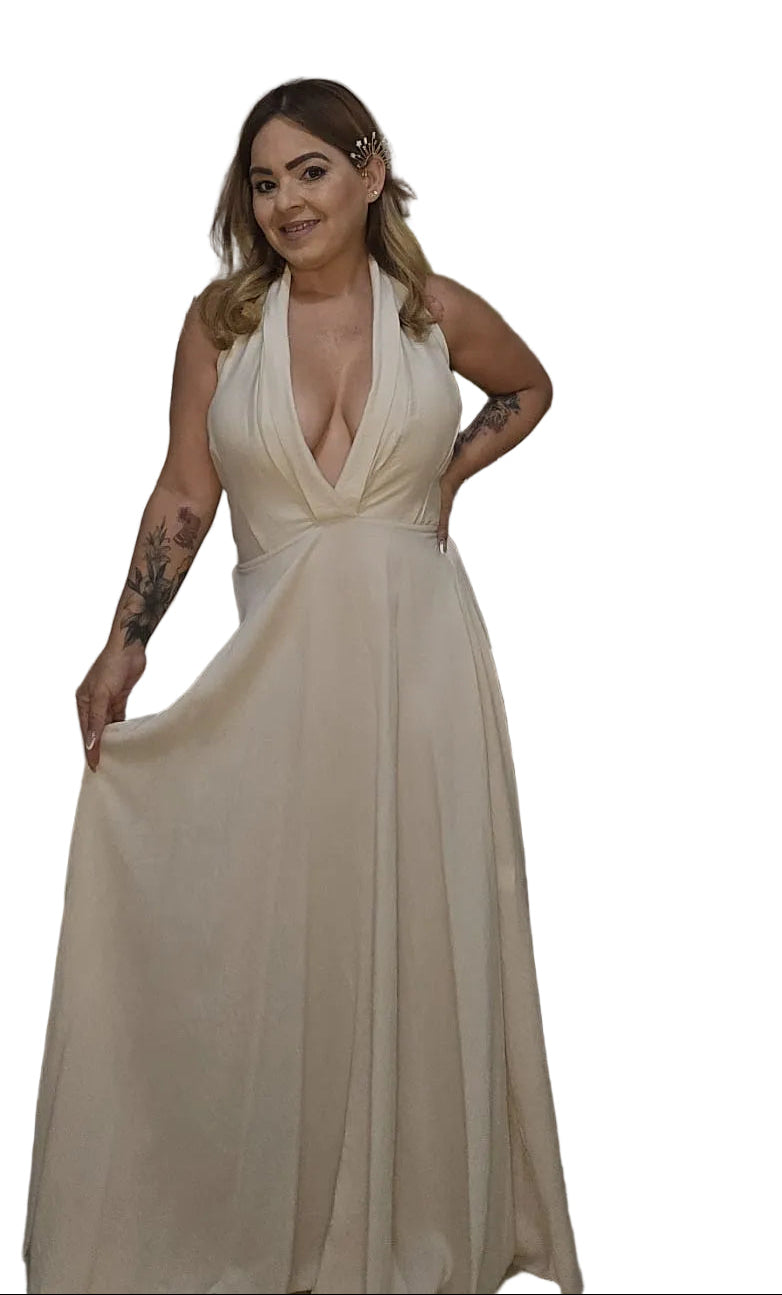 Vestido Halter Maxi Crema – Talla Única