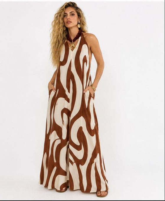 Vestido Italy Halter Print Marrón