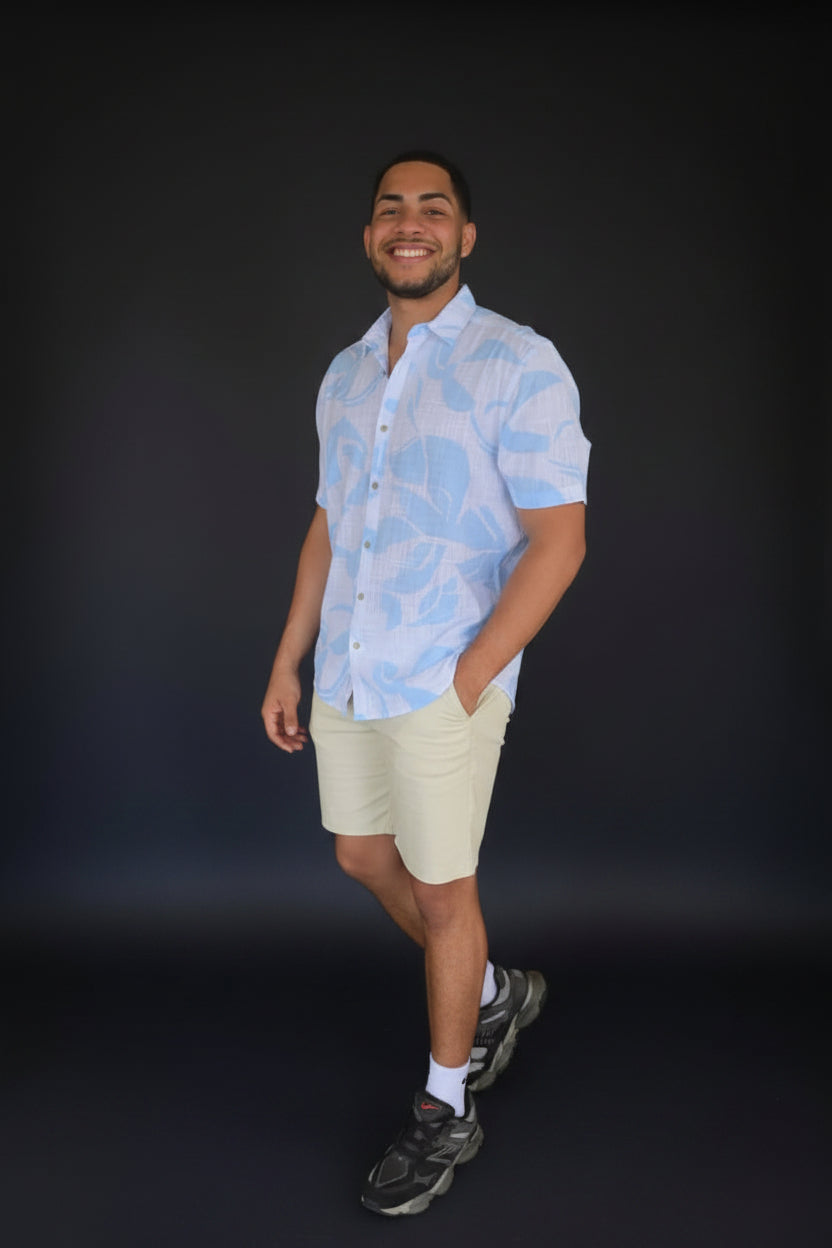 Men's S/S Button Down Crosshatch with Seabreeze Print