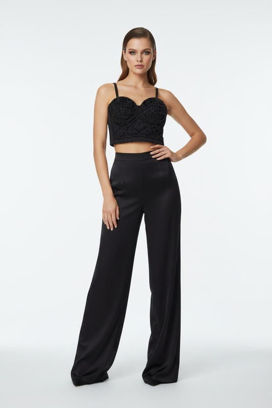 Black Pearl Beaded Bustier on Model