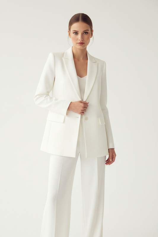Italian White Single Button Blazer on model