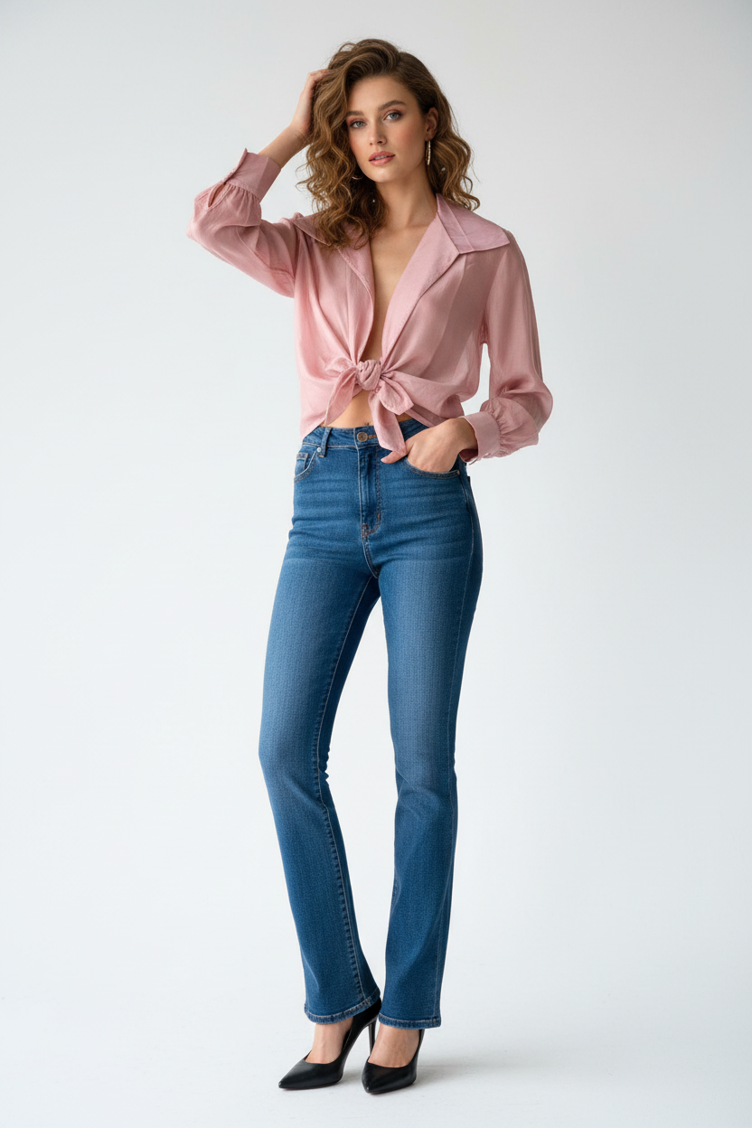 Modelo con Camisa Italiana y Jeans