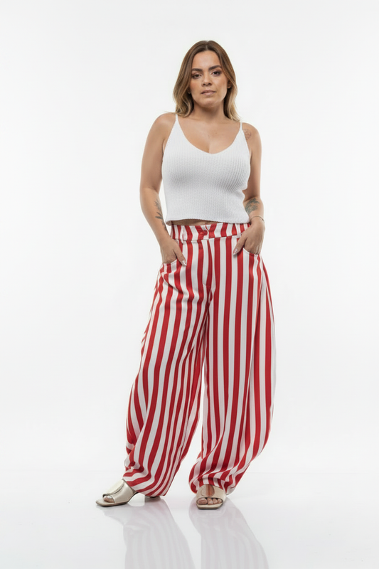 Pantalón palazzo italiano de rayas rojo y blanco