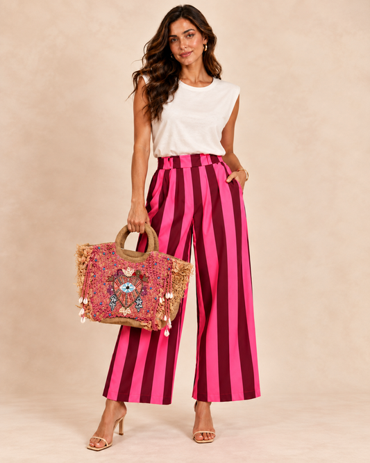 Pantalón Italiano de Rayas – Fucsia y Vino