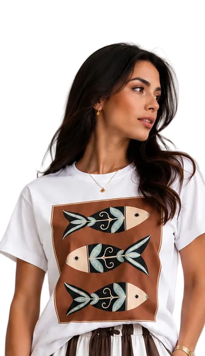 Blusa Italiana Estampado Sardinas — One Size